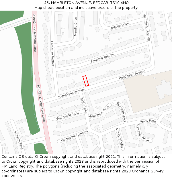 46, HAMBLETON AVENUE, REDCAR, TS10 4HQ: Location map and indicative extent of plot