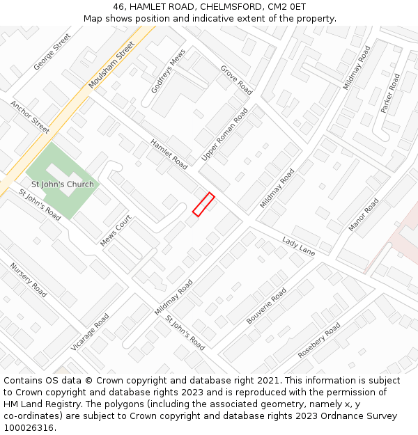 46, HAMLET ROAD, CHELMSFORD, CM2 0ET: Location map and indicative extent of plot
