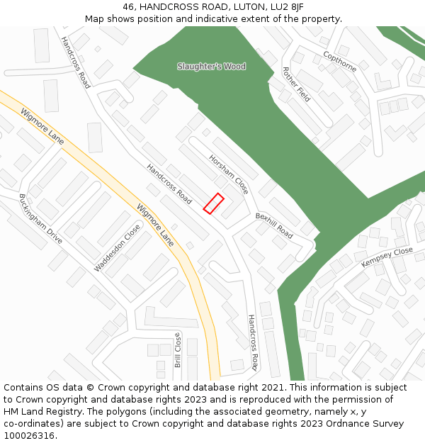 46, HANDCROSS ROAD, LUTON, LU2 8JF: Location map and indicative extent of plot