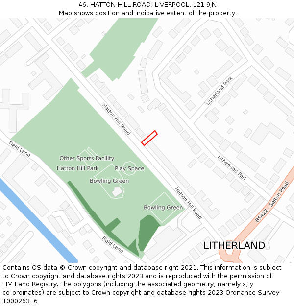 46, HATTON HILL ROAD, LIVERPOOL, L21 9JN: Location map and indicative extent of plot