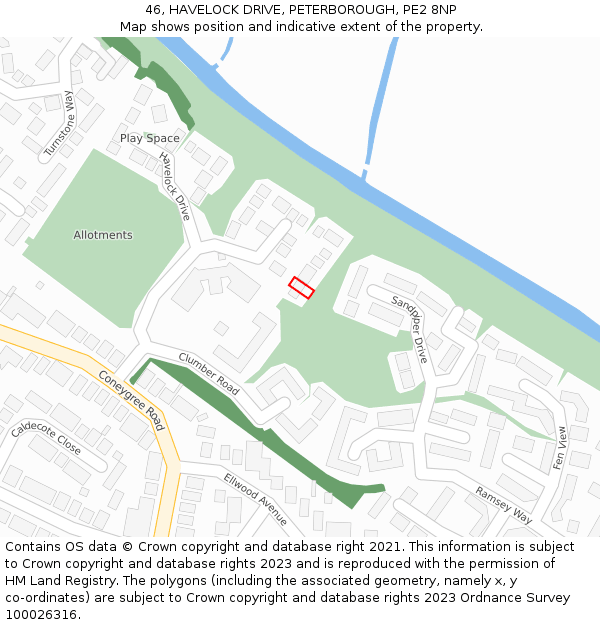 46, HAVELOCK DRIVE, PETERBOROUGH, PE2 8NP: Location map and indicative extent of plot
