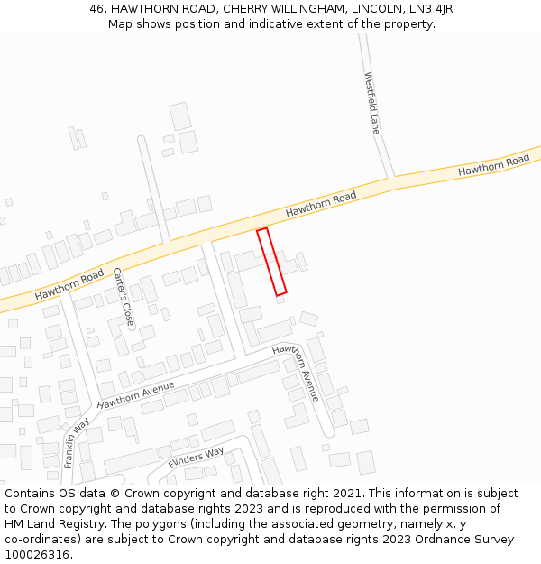 46, HAWTHORN ROAD, CHERRY WILLINGHAM, LINCOLN, LN3 4JR: Location map and indicative extent of plot