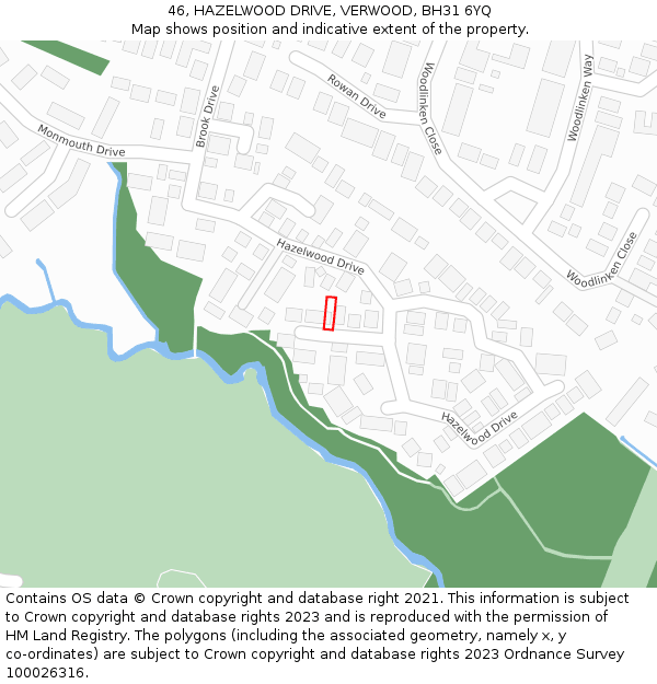 46, HAZELWOOD DRIVE, VERWOOD, BH31 6YQ: Location map and indicative extent of plot