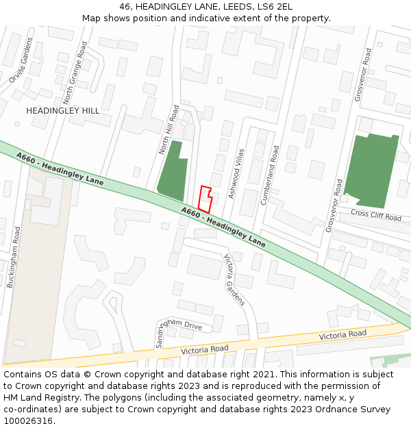 46, HEADINGLEY LANE, LEEDS, LS6 2EL: Location map and indicative extent of plot