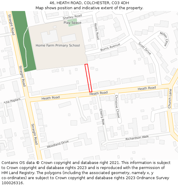46, HEATH ROAD, COLCHESTER, CO3 4DH: Location map and indicative extent of plot