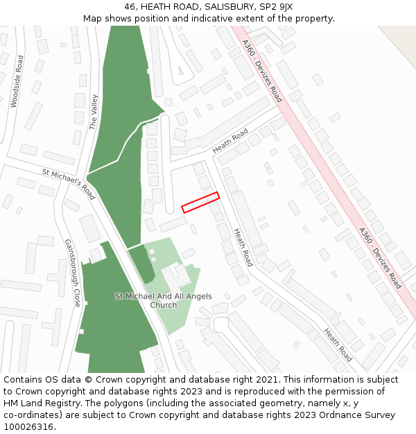 46, HEATH ROAD, SALISBURY, SP2 9JX: Location map and indicative extent of plot