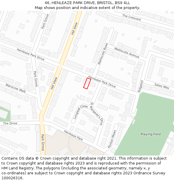 46, HENLEAZE PARK DRIVE, BRISTOL, BS9 4LL: Location map and indicative extent of plot