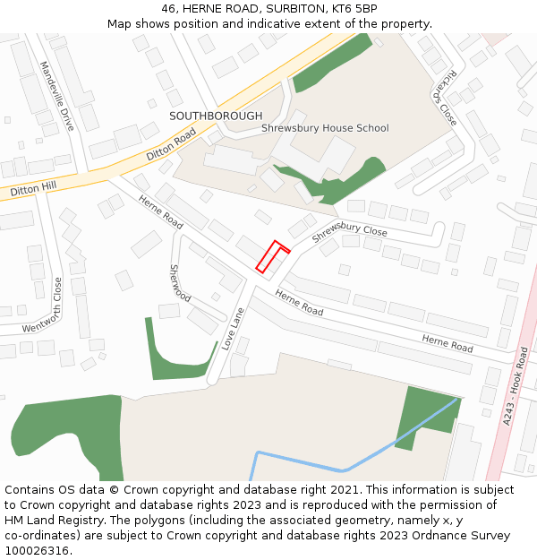 46, HERNE ROAD, SURBITON, KT6 5BP: Location map and indicative extent of plot
