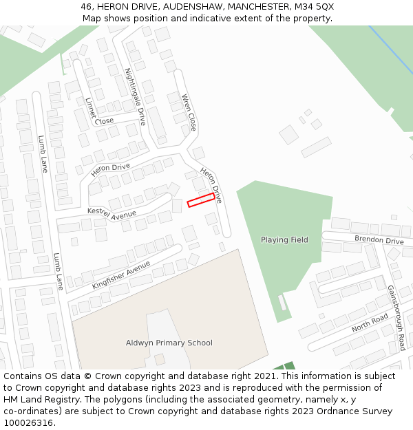 46, HERON DRIVE, AUDENSHAW, MANCHESTER, M34 5QX: Location map and indicative extent of plot