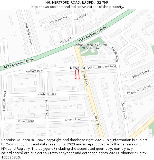 46, HERTFORD ROAD, ILFORD, IG2 7HF: Location map and indicative extent of plot