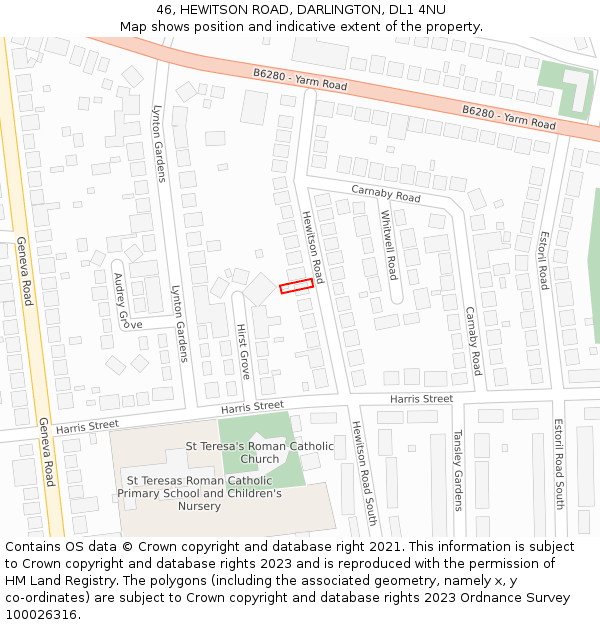 46, HEWITSON ROAD, DARLINGTON, DL1 4NU: Location map and indicative extent of plot