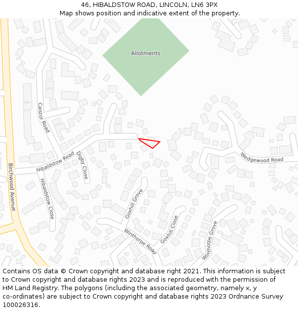 46, HIBALDSTOW ROAD, LINCOLN, LN6 3PX: Location map and indicative extent of plot