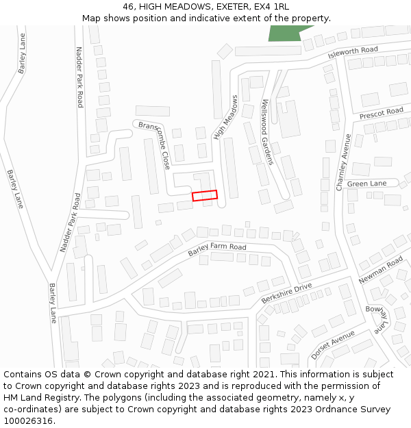 46, HIGH MEADOWS, EXETER, EX4 1RL: Location map and indicative extent of plot
