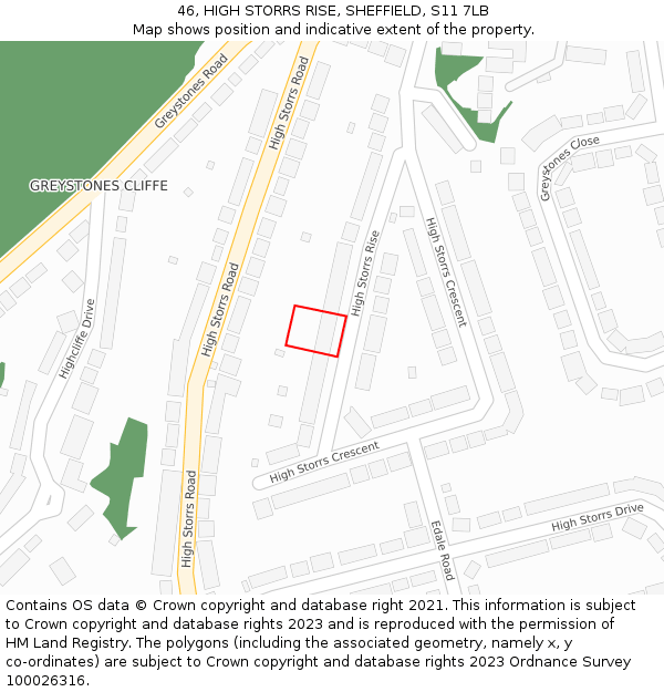 46, HIGH STORRS RISE, SHEFFIELD, S11 7LB: Location map and indicative extent of plot