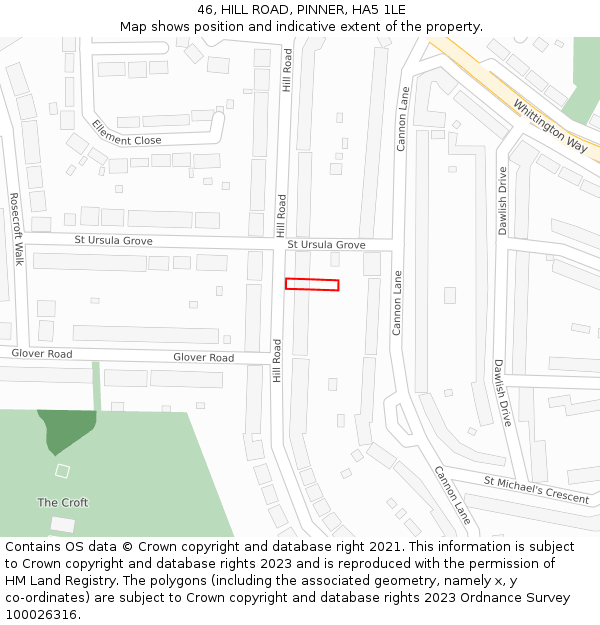 46, HILL ROAD, PINNER, HA5 1LE: Location map and indicative extent of plot