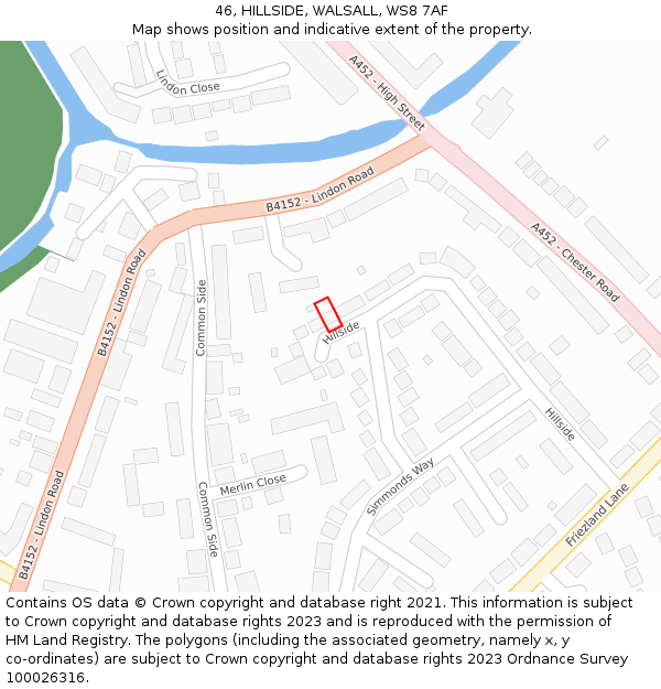 46, HILLSIDE, WALSALL, WS8 7AF: Location map and indicative extent of plot