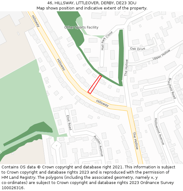 46, HILLSWAY, LITTLEOVER, DERBY, DE23 3DU: Location map and indicative extent of plot