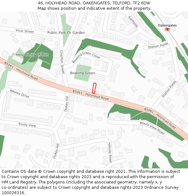 46, HOLYHEAD ROAD, OAKENGATES, TELFORD, TF2 6DW: Location map and indicative extent of plot