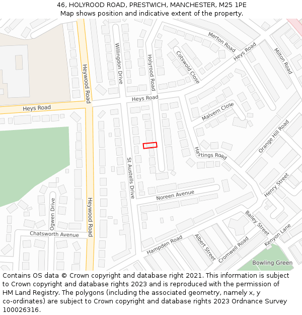 46, HOLYROOD ROAD, PRESTWICH, MANCHESTER, M25 1PE: Location map and indicative extent of plot