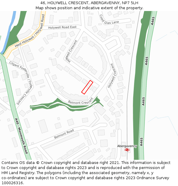 46, HOLYWELL CRESCENT, ABERGAVENNY, NP7 5LH: Location map and indicative extent of plot