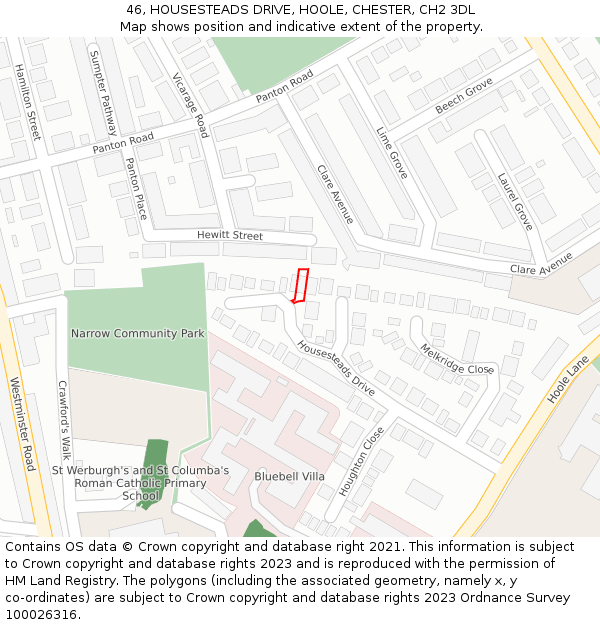 46, HOUSESTEADS DRIVE, HOOLE, CHESTER, CH2 3DL: Location map and indicative extent of plot