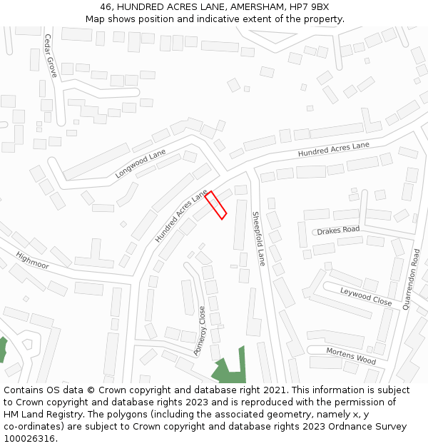 46, HUNDRED ACRES LANE, AMERSHAM, HP7 9BX: Location map and indicative extent of plot