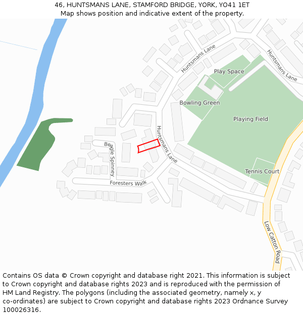 46, HUNTSMANS LANE, STAMFORD BRIDGE, YORK, YO41 1ET: Location map and indicative extent of plot
