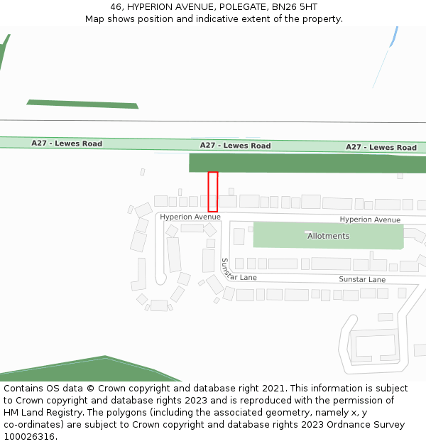 46, HYPERION AVENUE, POLEGATE, BN26 5HT: Location map and indicative extent of plot