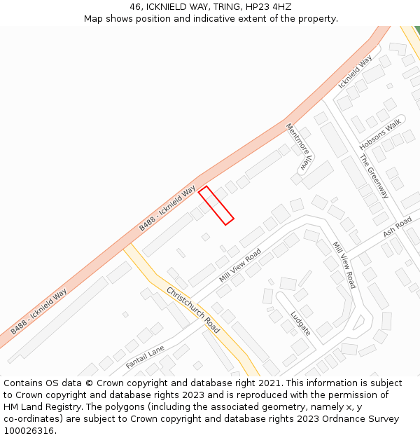 46, ICKNIELD WAY, TRING, HP23 4HZ: Location map and indicative extent of plot