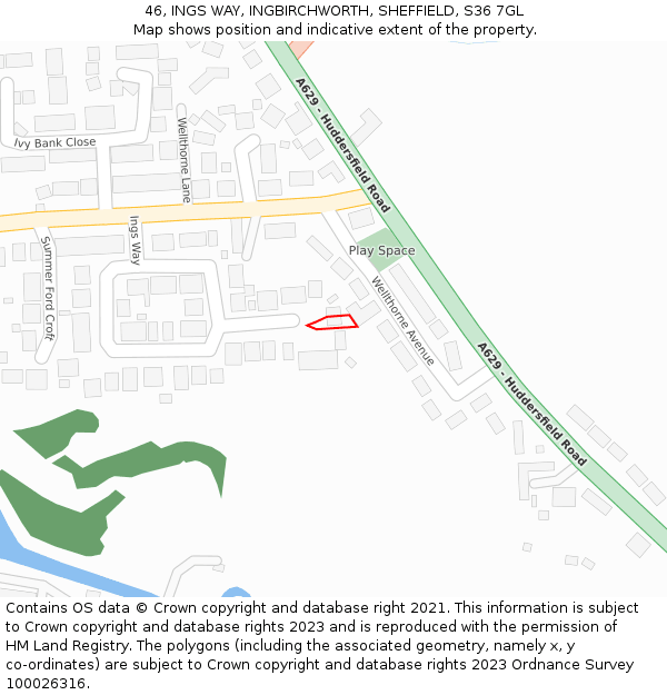 46, INGS WAY, INGBIRCHWORTH, SHEFFIELD, S36 7GL: Location map and indicative extent of plot