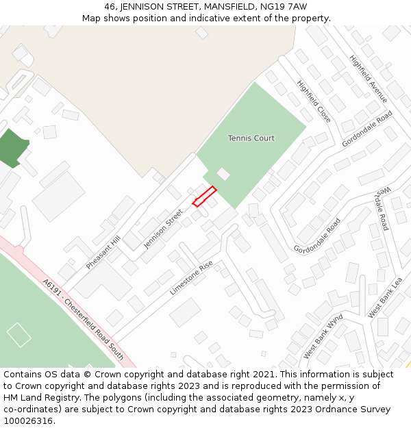 46, JENNISON STREET, MANSFIELD, NG19 7AW: Location map and indicative extent of plot