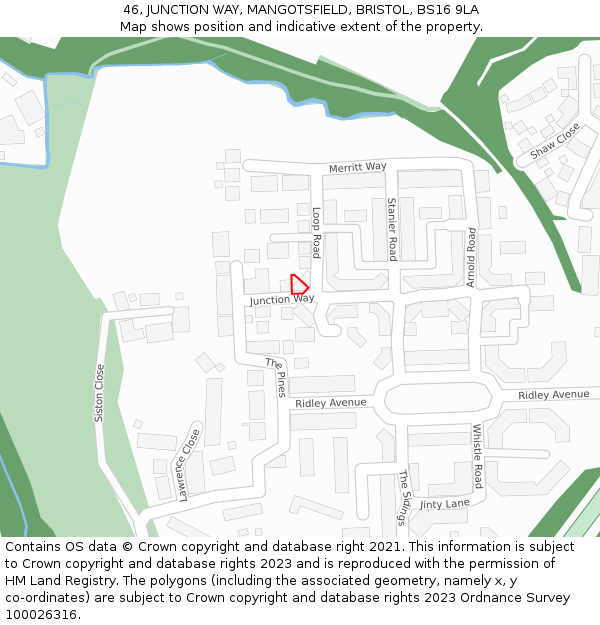 46, JUNCTION WAY, MANGOTSFIELD, BRISTOL, BS16 9LA: Location map and indicative extent of plot