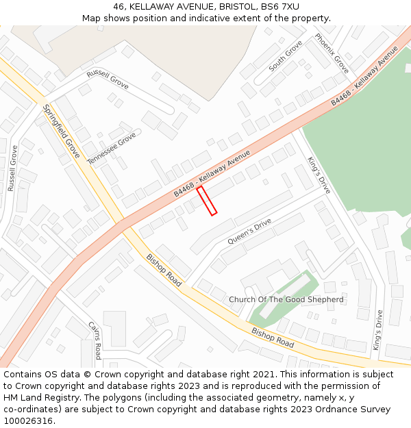 46, KELLAWAY AVENUE, BRISTOL, BS6 7XU: Location map and indicative extent of plot