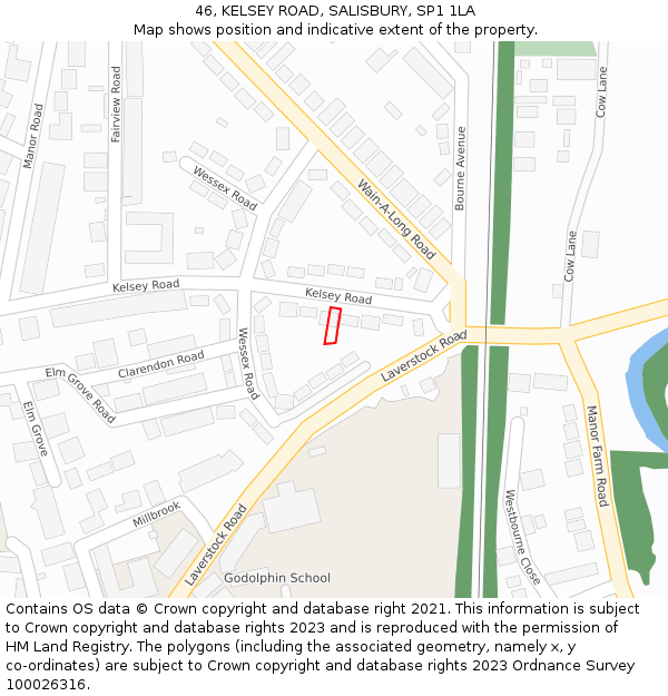 46, KELSEY ROAD, SALISBURY, SP1 1LA: Location map and indicative extent of plot