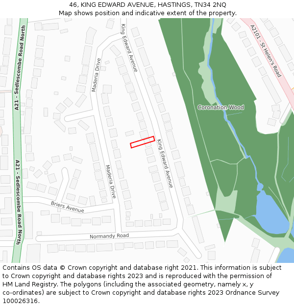 46, KING EDWARD AVENUE, HASTINGS, TN34 2NQ: Location map and indicative extent of plot