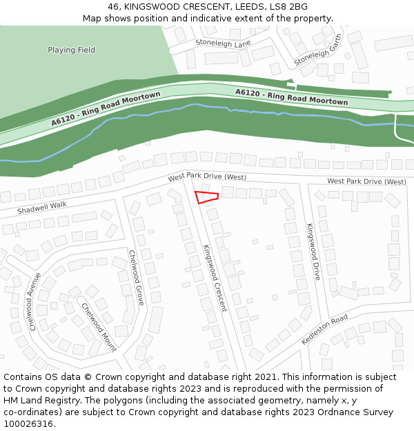 46, KINGSWOOD CRESCENT, LEEDS, LS8 2BG: Location map and indicative extent of plot