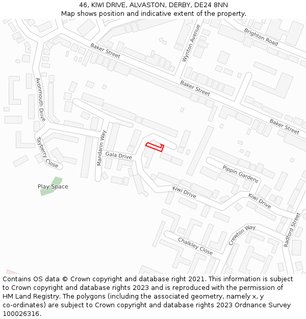 46, KIWI DRIVE, ALVASTON, DERBY, DE24 8NN: Location map and indicative extent of plot