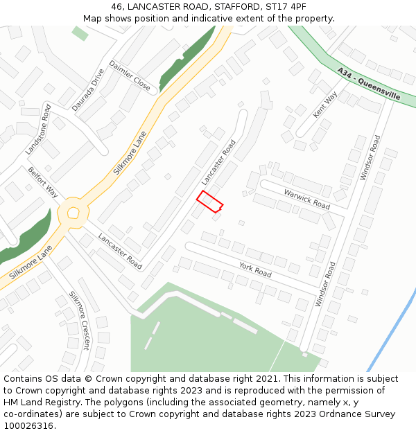 46, LANCASTER ROAD, STAFFORD, ST17 4PF: Location map and indicative extent of plot
