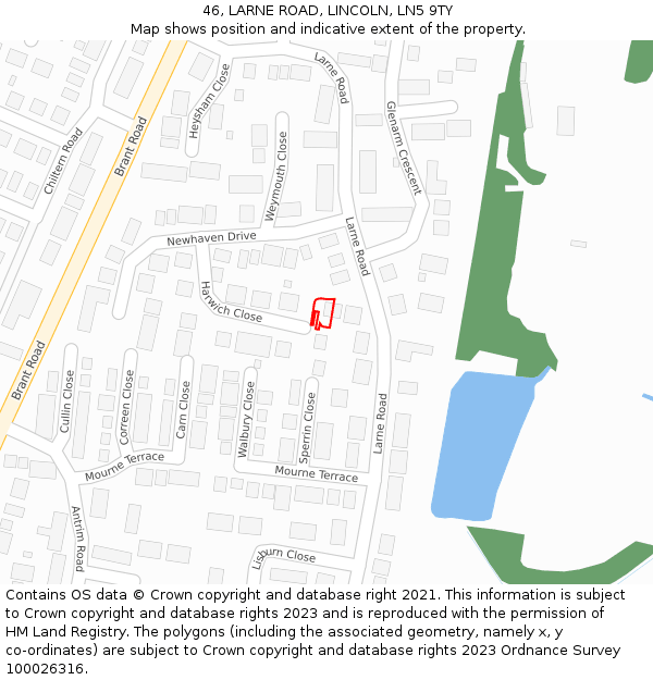 46, LARNE ROAD, LINCOLN, LN5 9TY: Location map and indicative extent of plot