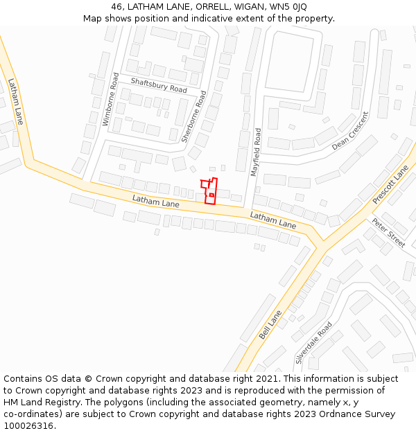 46, LATHAM LANE, ORRELL, WIGAN, WN5 0JQ: Location map and indicative extent of plot