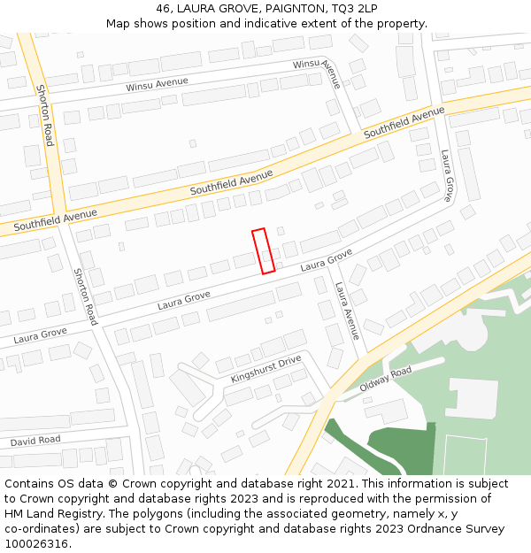 46, LAURA GROVE, PAIGNTON, TQ3 2LP: Location map and indicative extent of plot
