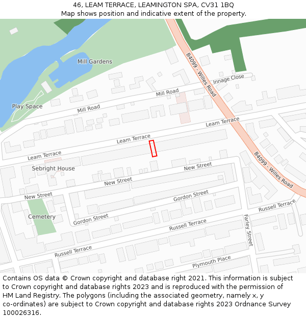 46, LEAM TERRACE, LEAMINGTON SPA, CV31 1BQ: Location map and indicative extent of plot