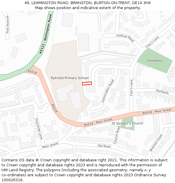 46, LEAMINGTON ROAD, BRANSTON, BURTON-ON-TRENT, DE14 3HX: Location map and indicative extent of plot