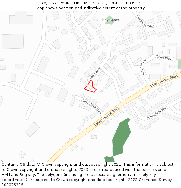 46, LEAP PARK, THREEMILESTONE, TRURO, TR3 6UB: Location map and indicative extent of plot