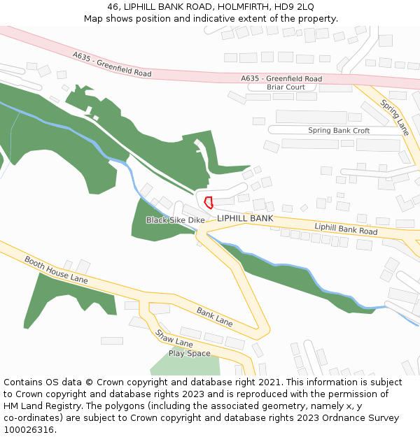 46, LIPHILL BANK ROAD, HOLMFIRTH, HD9 2LQ: Location map and indicative extent of plot