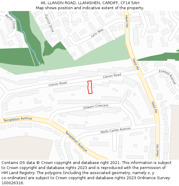 46, LLANON ROAD, LLANISHEN, CARDIFF, CF14 5AH: Location map and indicative extent of plot