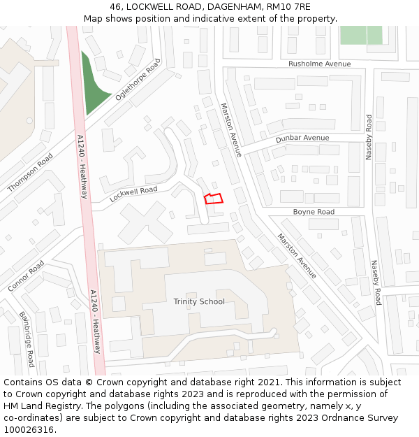 46, LOCKWELL ROAD, DAGENHAM, RM10 7RE: Location map and indicative extent of plot