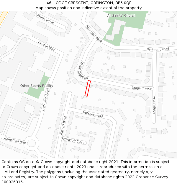 46, LODGE CRESCENT, ORPINGTON, BR6 0QF: Location map and indicative extent of plot