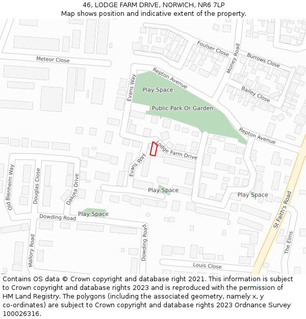 46, LODGE FARM DRIVE, NORWICH, NR6 7LP: Location map and indicative extent of plot