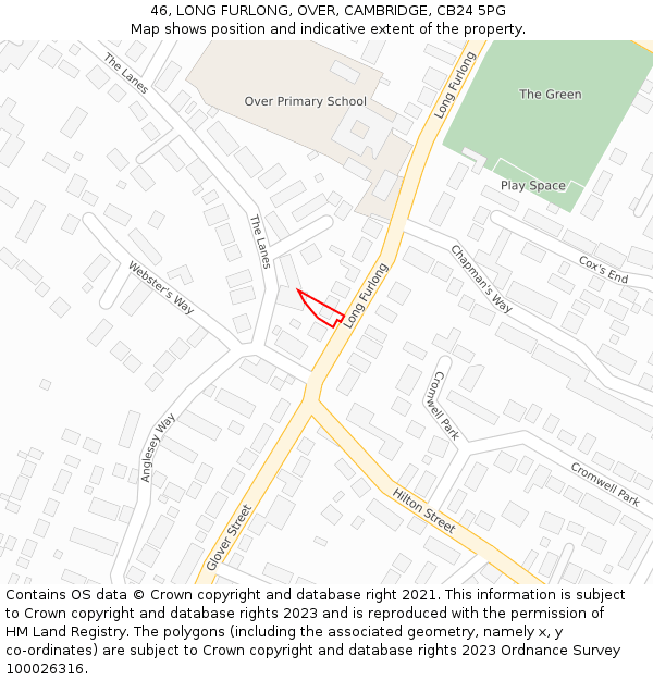 46, LONG FURLONG, OVER, CAMBRIDGE, CB24 5PG: Location map and indicative extent of plot